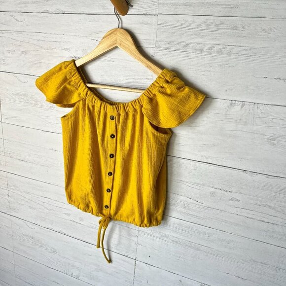 Madewell Top Womens Size XS Gold Yellow Off the Shoulder Texture & Thread Crop - Picture 5 of 16